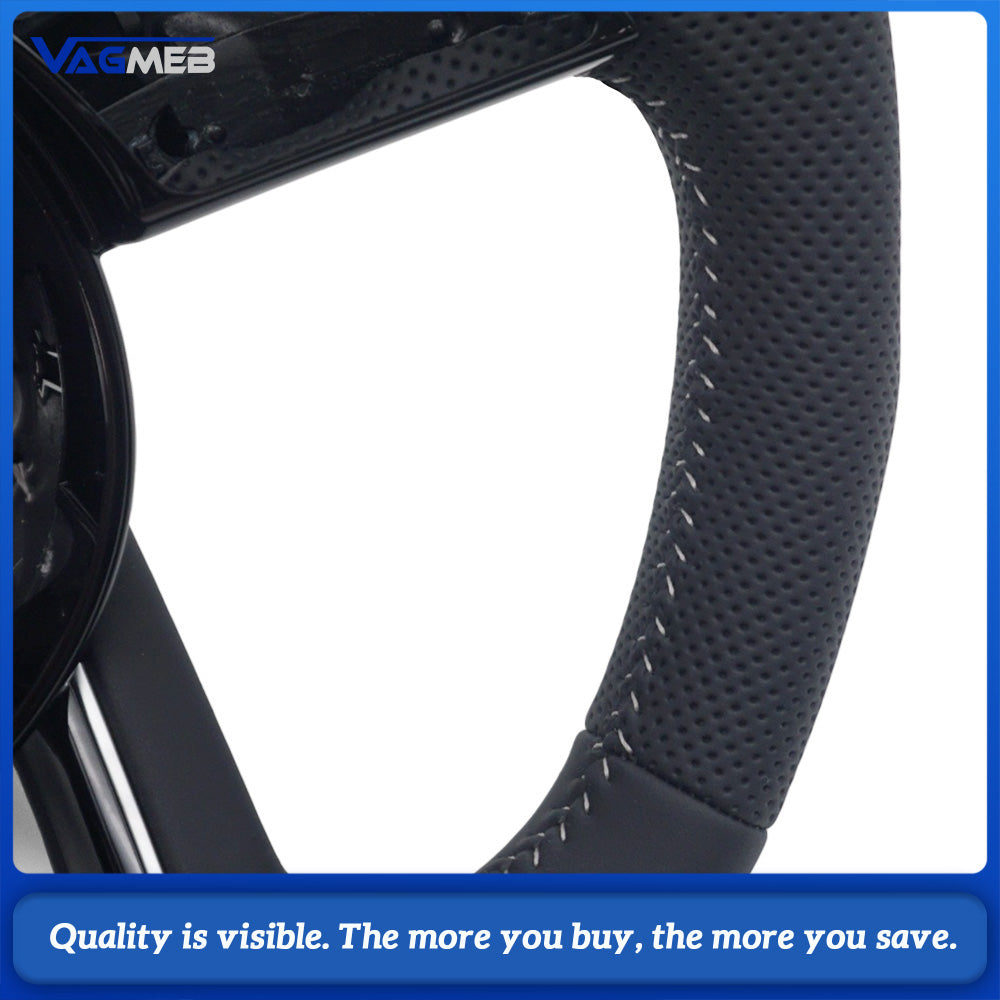 For Audi A4 B9 S Style Steering Wheel Half Punch Leather White Contrast Stitch Without Control Buttons