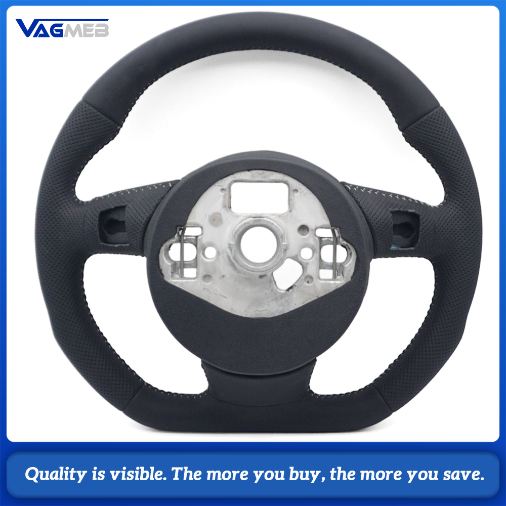 Car Half Perforated Steering Wheel Silver Stitching Without Control Buttons And Paddle Shifters Replacement For Audi A6 C7