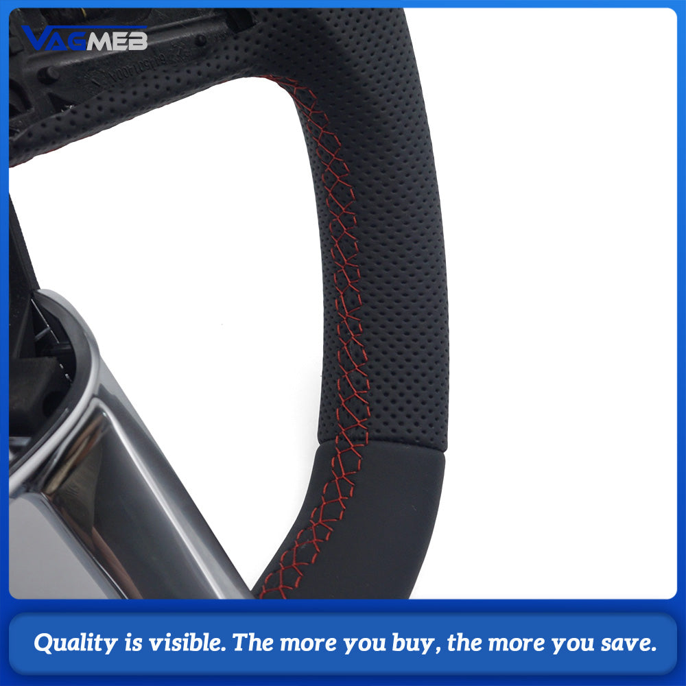 S Line Flat Bottom Steering Wheel For Audi Q3 Half Perforated Leather Red Contrast Stitch Steering Wheel Heating Function Sport Wheel