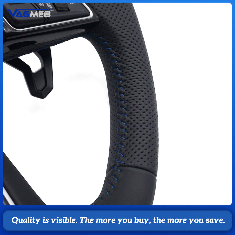 For Audi A3 8Y Genuine Perforated Leather Steering Wheel, Blue Contrast Stitching, S Badge, Lamborghini Style Big Shift Paddles, Car Interior Modification Sport Steering Wheel