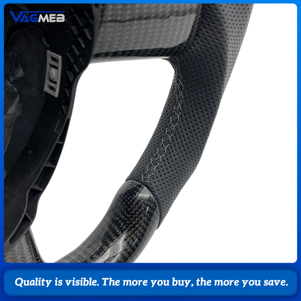 Carbon Fiber Half Perforated Steering Wheel For Audi A4 B7 2005-2008 Gray Stitching Gray Centering Mark Racing Style