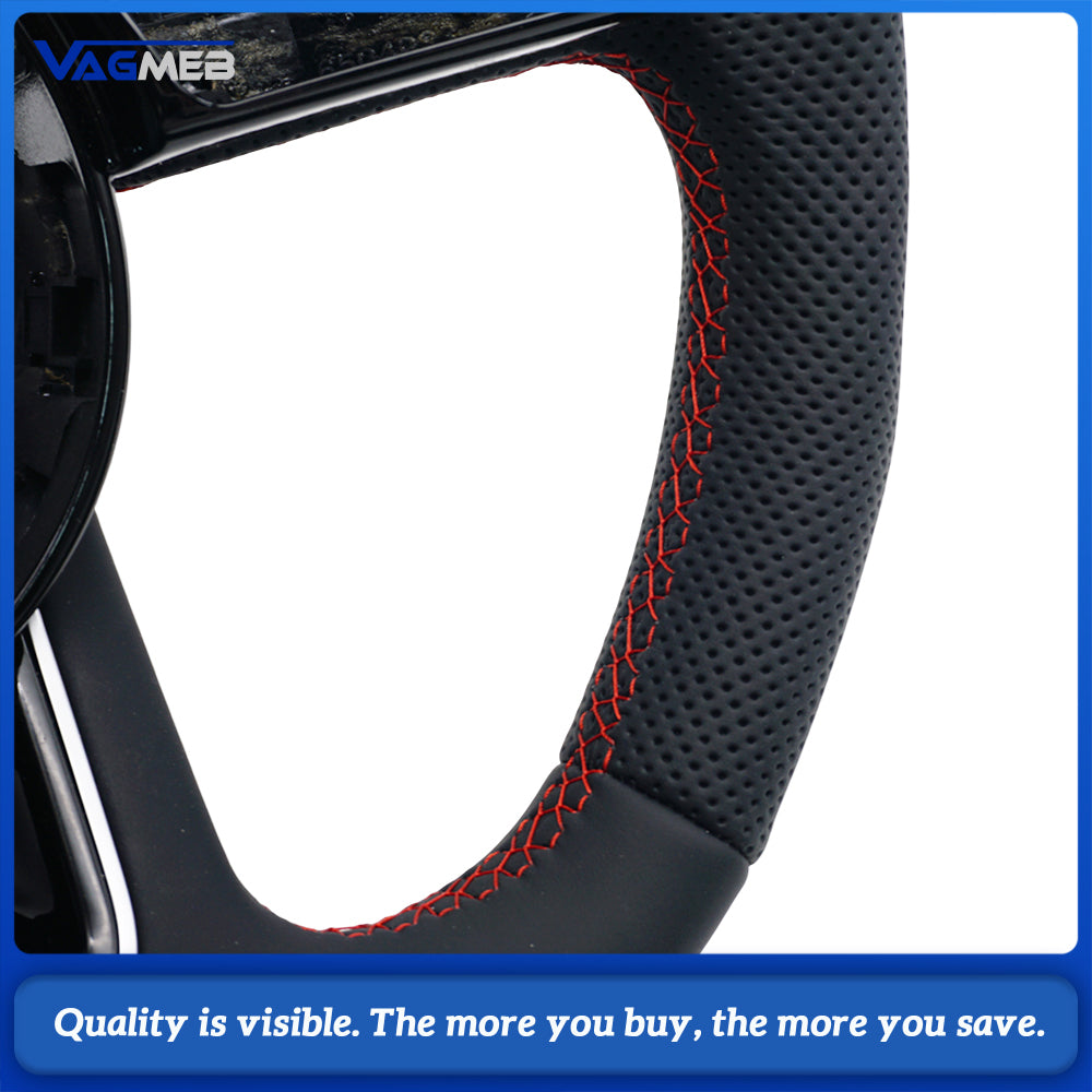 For Audi A3L S-line Half Perforated Steering Wheel Red Stitching No Paddle No Buttons