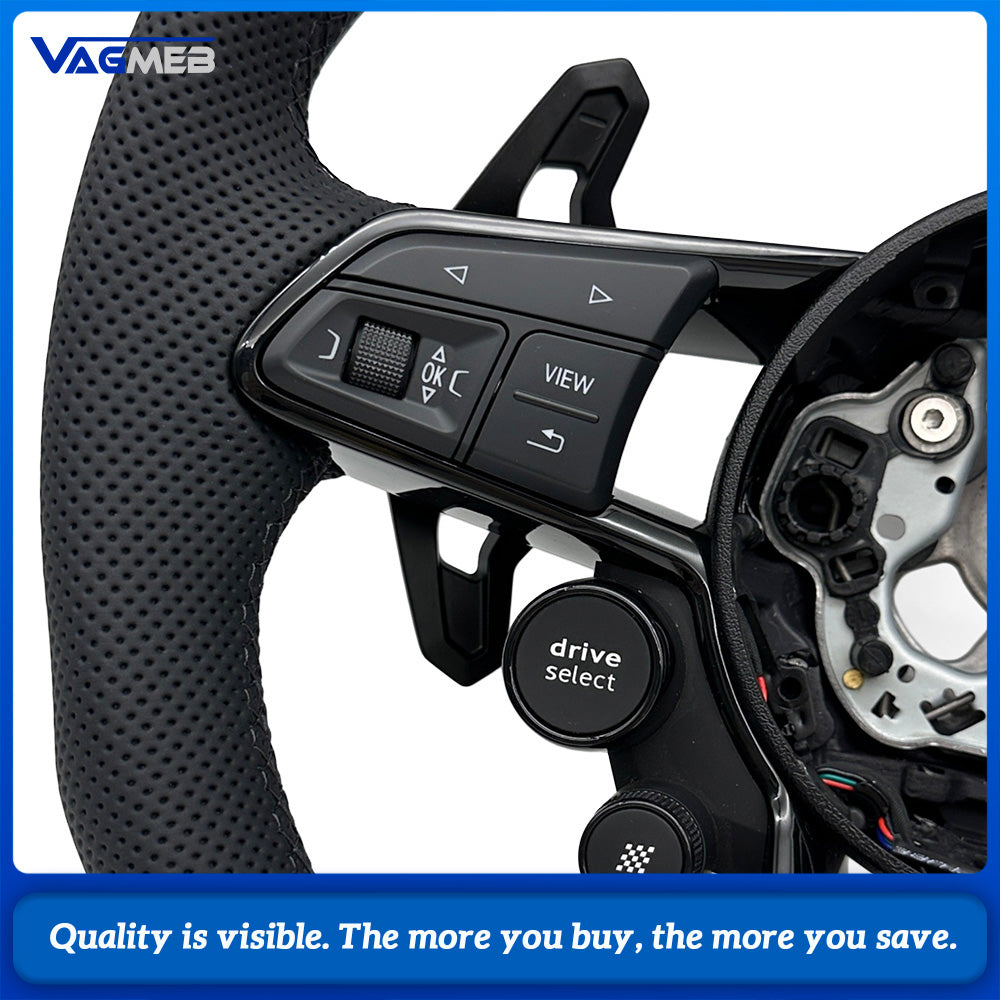 For Audi R8 TT Button Perforated Leather Multifunctional Black Stitching Steering Wheel Assembly