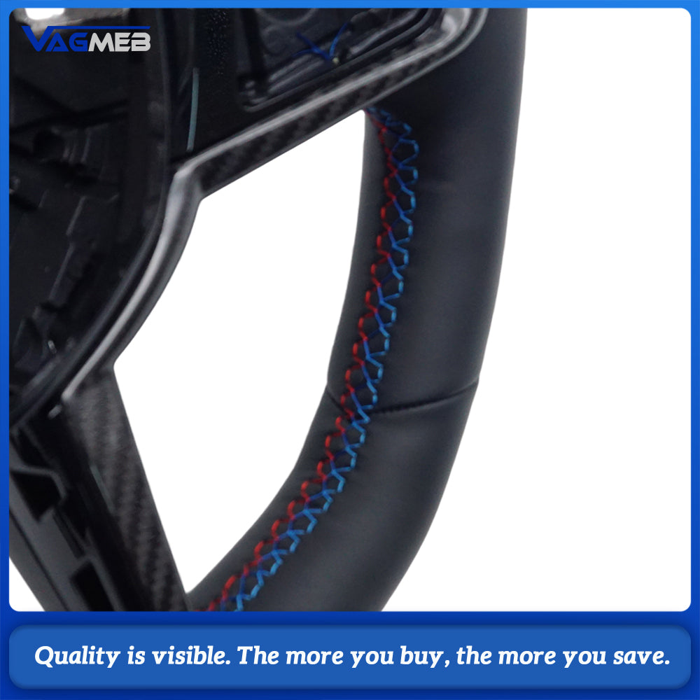 Fully leather steering wheel suitable for BMW 3 Series, 4 Series, 5 Series G20, G21, G80, G81, G22, G23, G30, paired with a carb