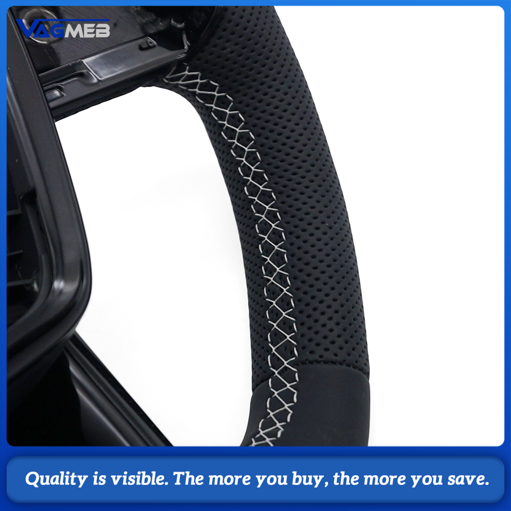 Car Half Perforated Leather Steering Wheel Gray Stitching Gloss Black Frame Heated Function Without Buttons Paddle Shifters Replacement For Audi A6 C8