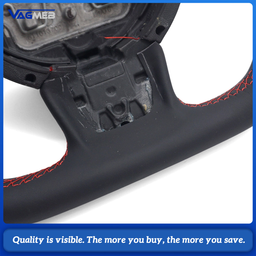 Car Half Perforated Leather Steering Wheel Red Stitching Without Buttons Paddle Shifters Decorative Frame Replacement For Audi A6 C7
