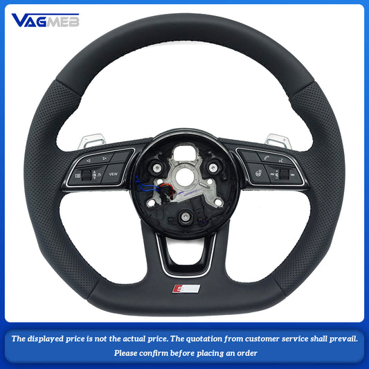 Half perforated leather flat bottomed sports steering wheel with heating,For Audi A4 B9 A3 A5 RS3 RS4 RS5