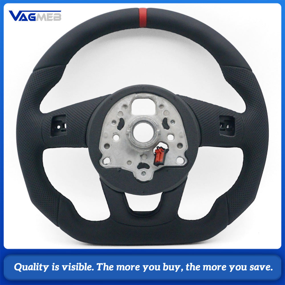 Car Half Perforated Steering Wheel Black Stitching Red Center Marker Heated Function Without Paddle Shifters Replacement For Audi A4 B9