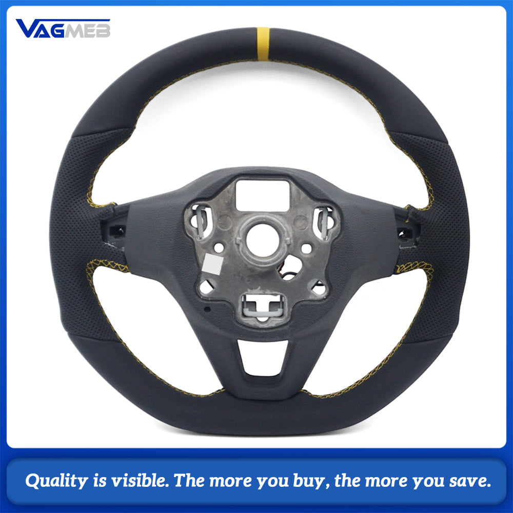 Car Steering Wheel Base Half Perforated Leather Yellow Stitching Yellow Center Marker Heated Function With Paddle Shifters Replacement For Volkswagen Golf 8 MK8