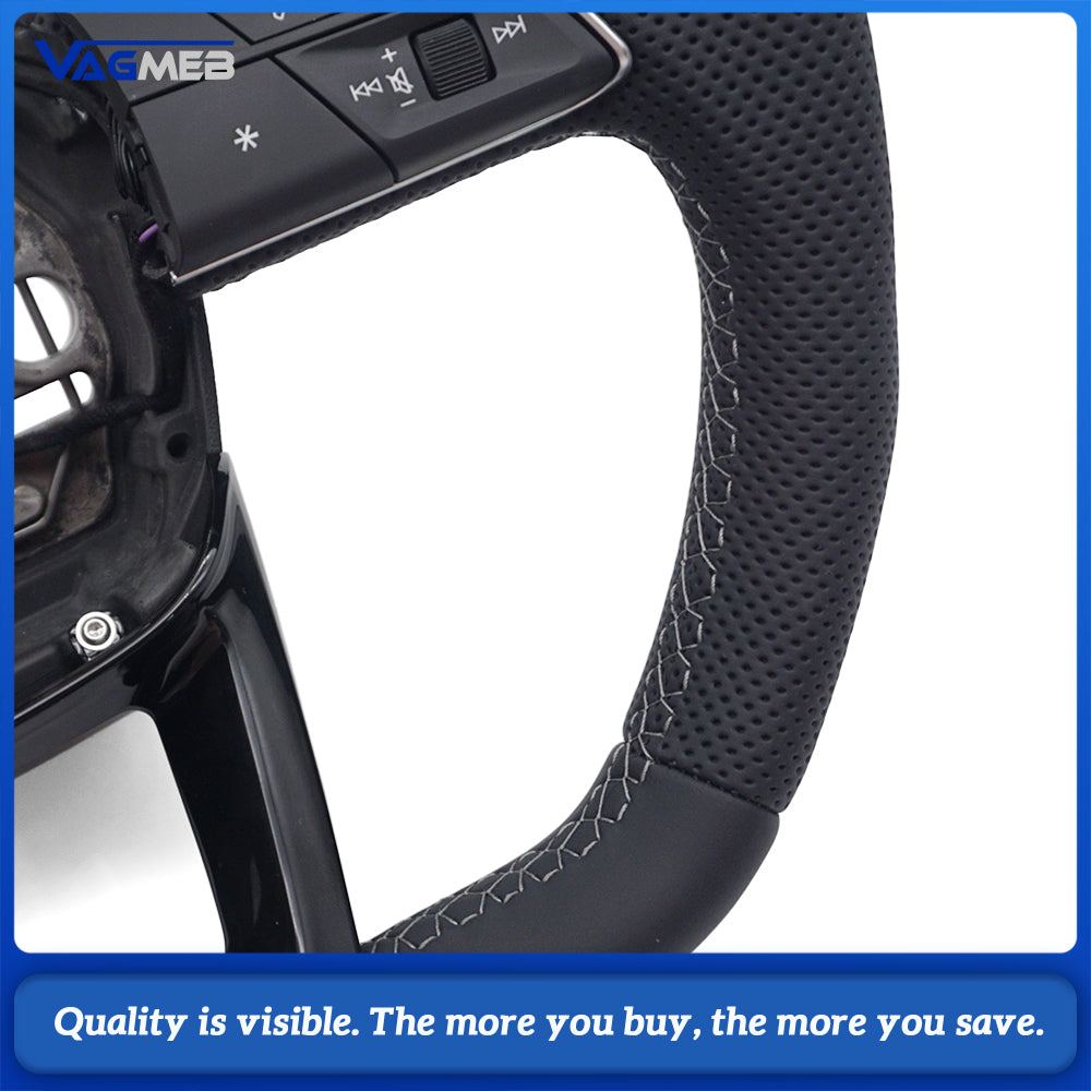 Car Gloss Black Half Perforated Steering Wheel Original Gray Stitching With Hands Off Sensor Buttons Paddle Shifters Without Heating For Audi Q3