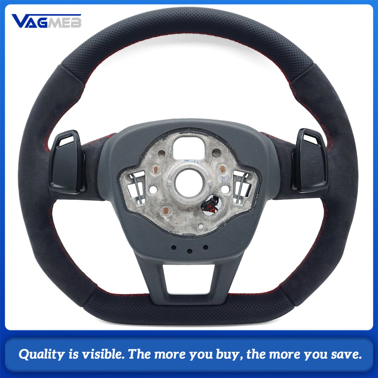 Blackened steering wheel suitable for Audi A6 C8 A7 red stitched leather sport steering wheel with heating