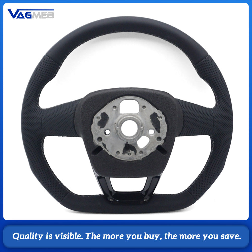 Car Gloss Black Half Perforated Leather Steering Wheel Gray Stitching Without Paddle Shifters and Control Buttons Replacement For Audi Q5L