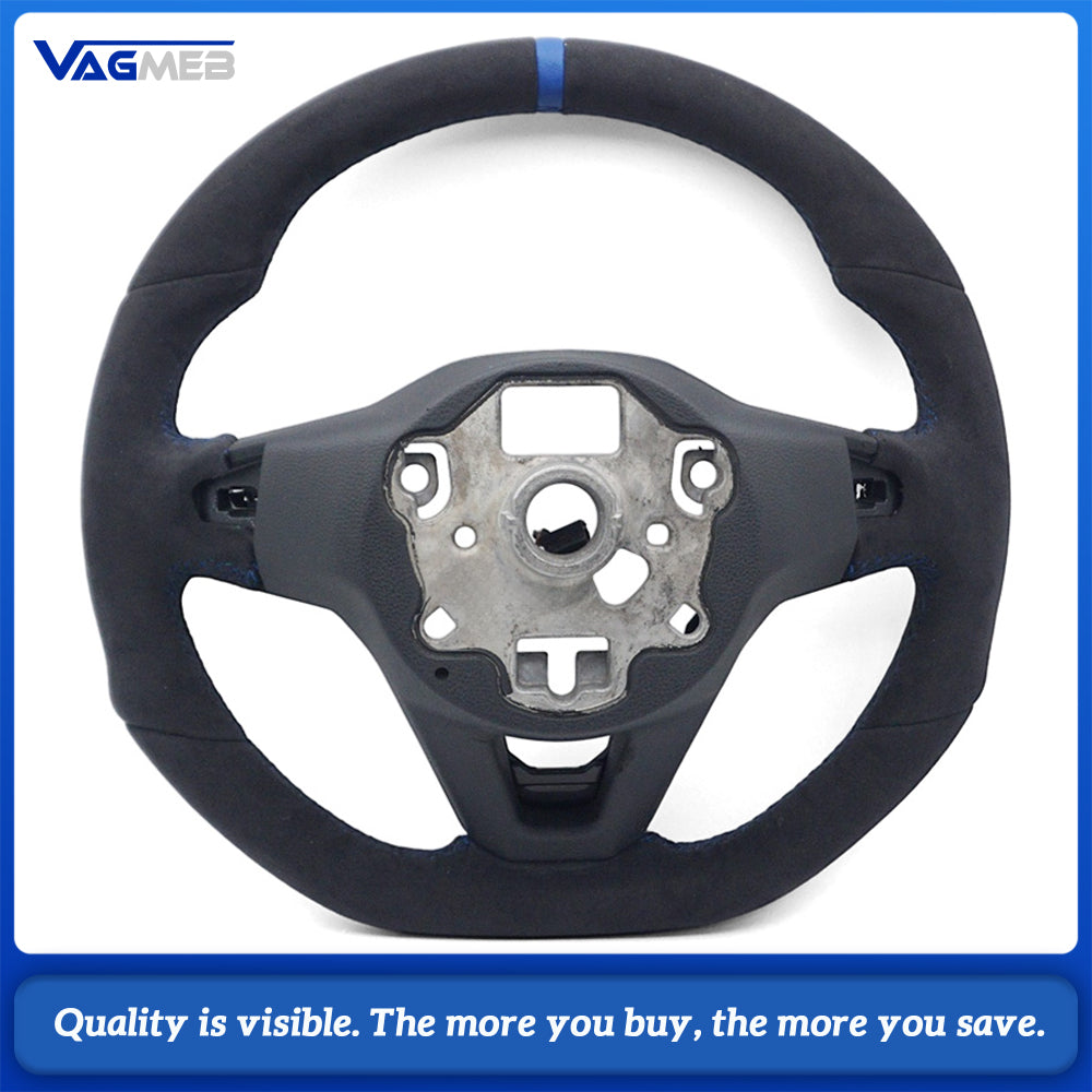 For VW Golf MK8 Full Alcantara Sport Steering Wheel, Blue Contrast Stitching, Blue Position Mark, Car Interior Modification Steering Wheel