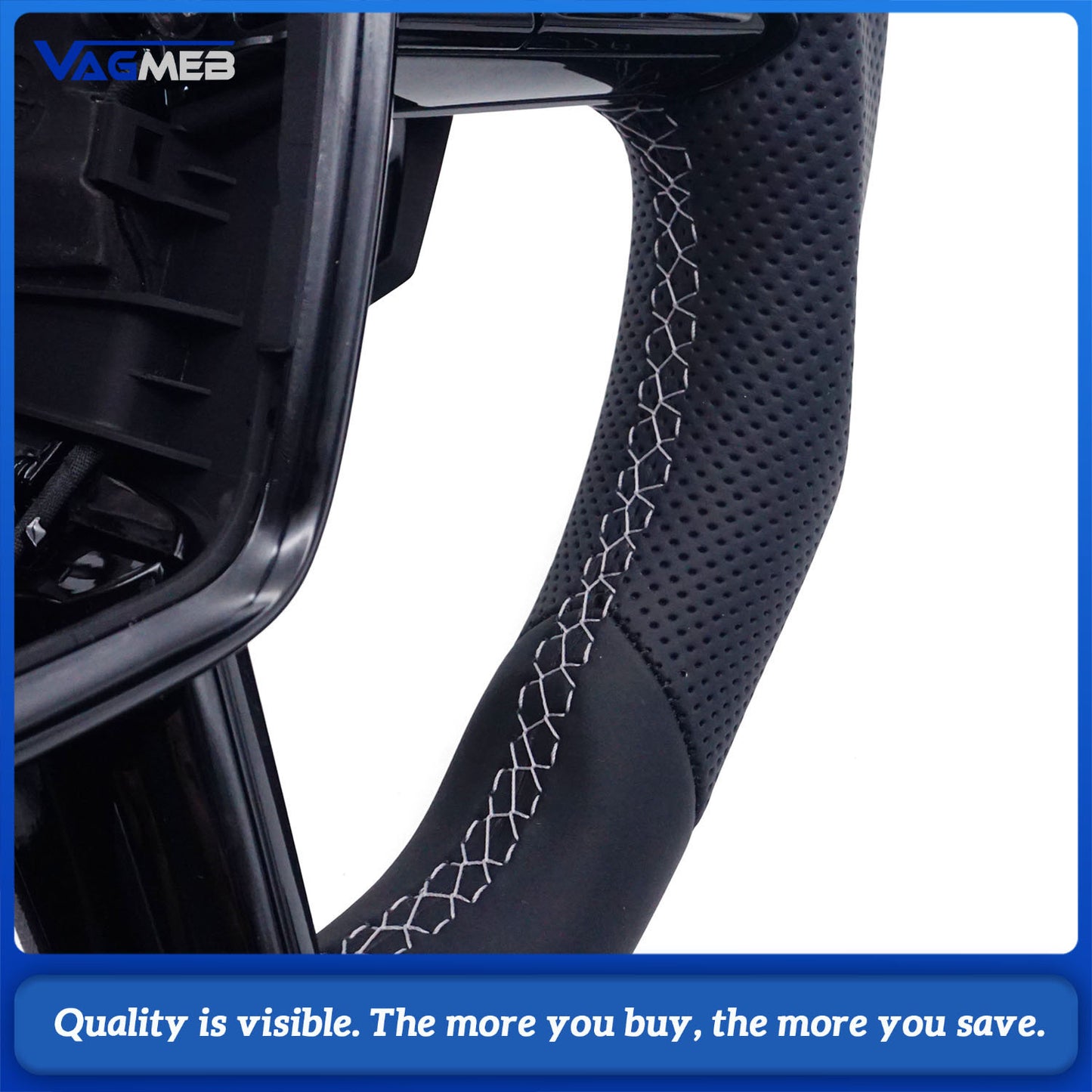Blackened steering wheel suitable for Audi A6 C8 A7 Light gray  stitched leather sport steering
