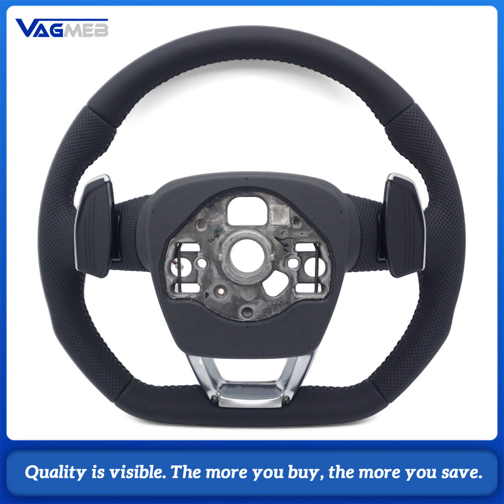 Sport Steering Wheel Semi‑Perforated Leather Grey Contrast Stitching With Paddle Shifters Buttons Not Included Without Heating For Audi Q3