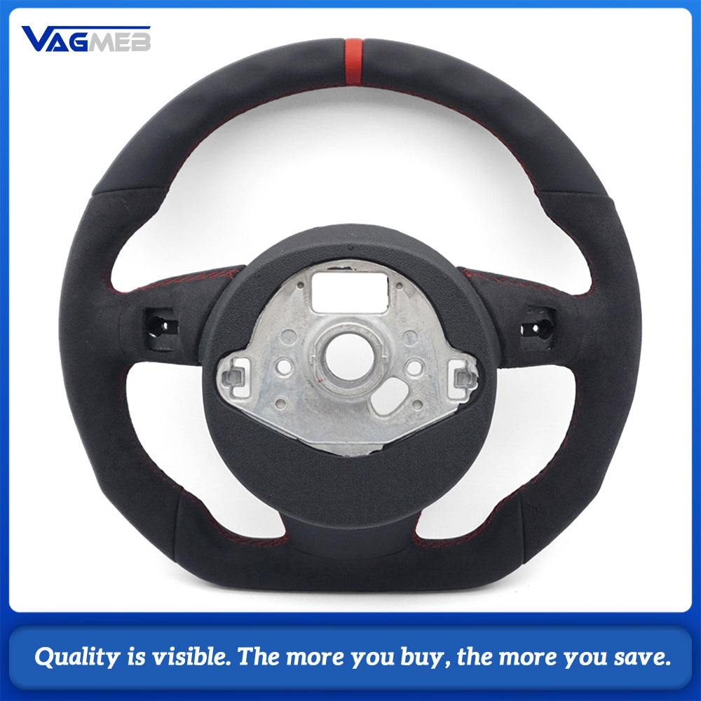 For Audi A4 B8 A3 8V A4 A5 A7 Q3 Q5 Q7 Steering Wheel Half Suede Grip Bright Red Sewing Line Red 12 O’clock Return Marker