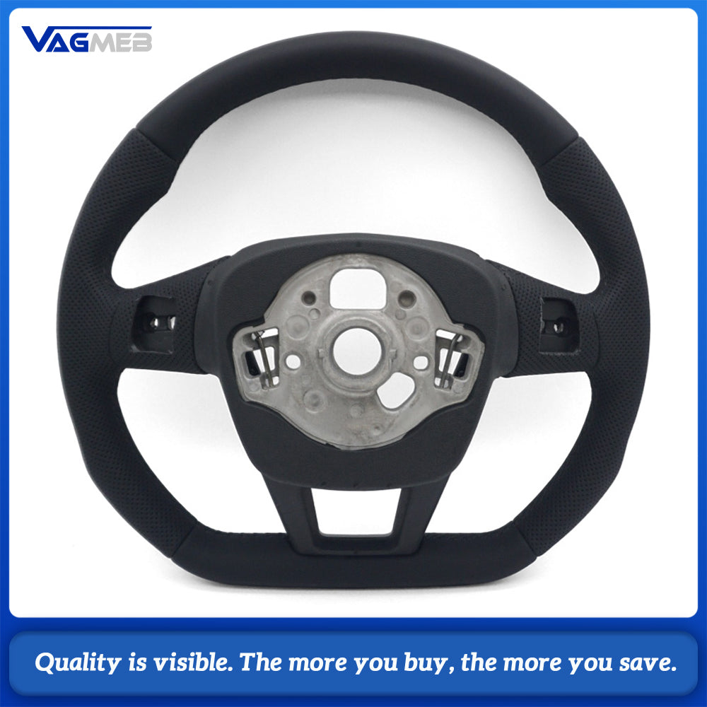 For Audi A6 C8 RS Sport Steering Wheel Genuine Leather Half Punch Black Sewing