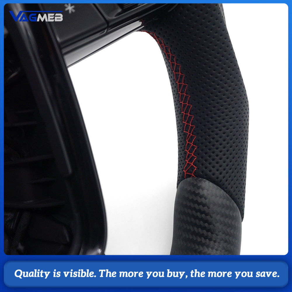 For Audi A6 C8 S Style Matte Carbon Sport Wheel Half Perforated Red Contrast Stitch Red Racing Marker Multifunction Buttons Paddles HOD Emulator Included