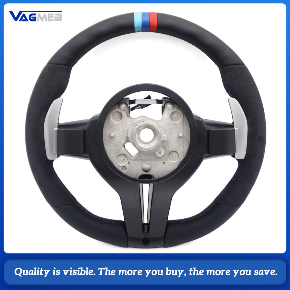 M Sport Steering Wheel For BMW 3 Series F30 G20, Half Alcantara, M Color Stitching, Tri-Color Center Mark, Flat Bottom