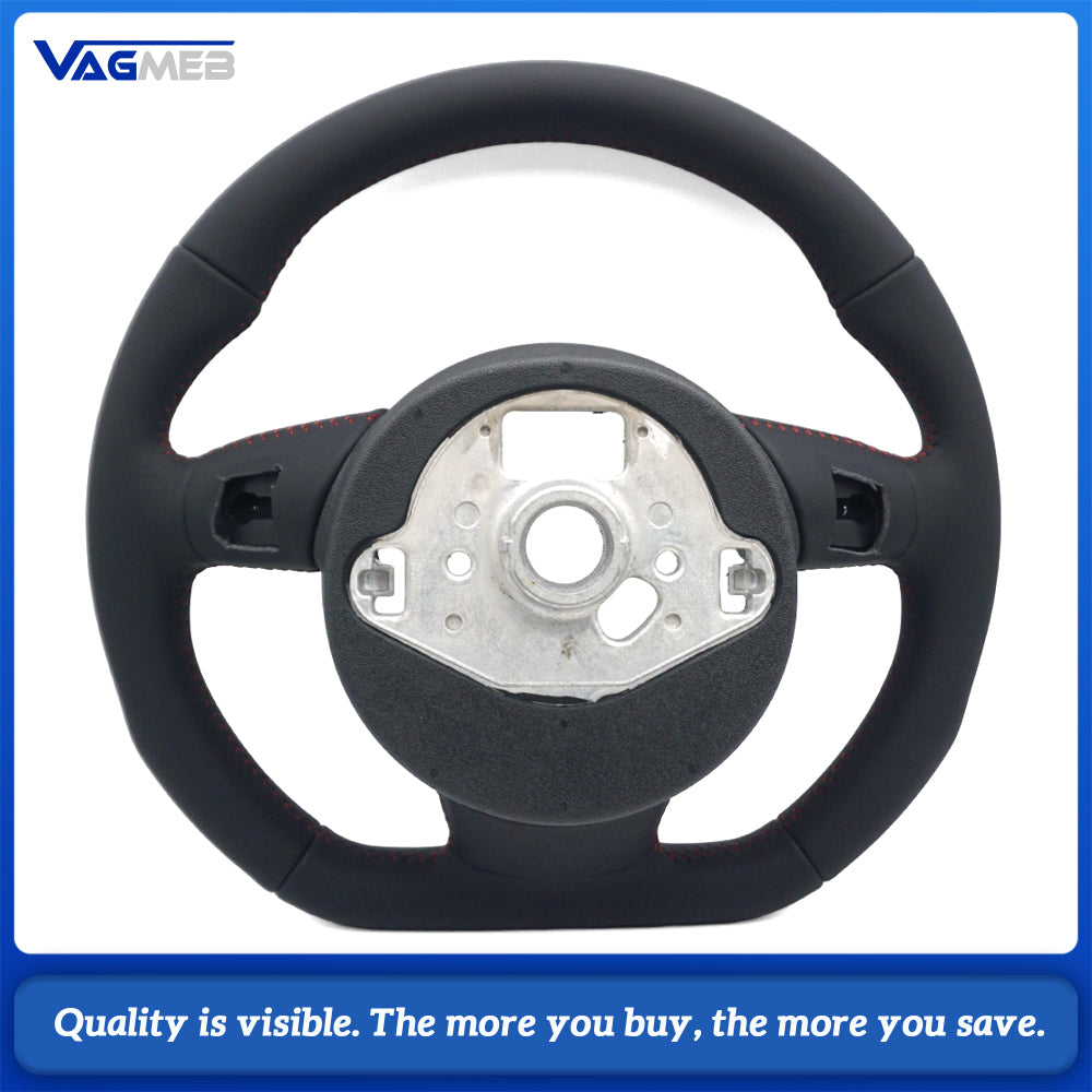 For Audi A4 B8 RS Sport Steering Wheel Hub Assembly Full Leather Red Contrast Stitching Interior Upgrade