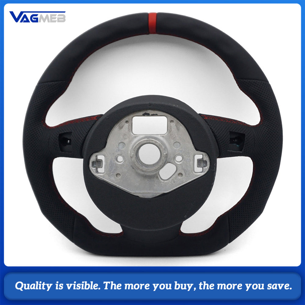 For Audi A4 B8 Ergonomic Sculpted D-shaped Steering Wheel Half Punch Leather Red Top Mark OEM Base Hub
