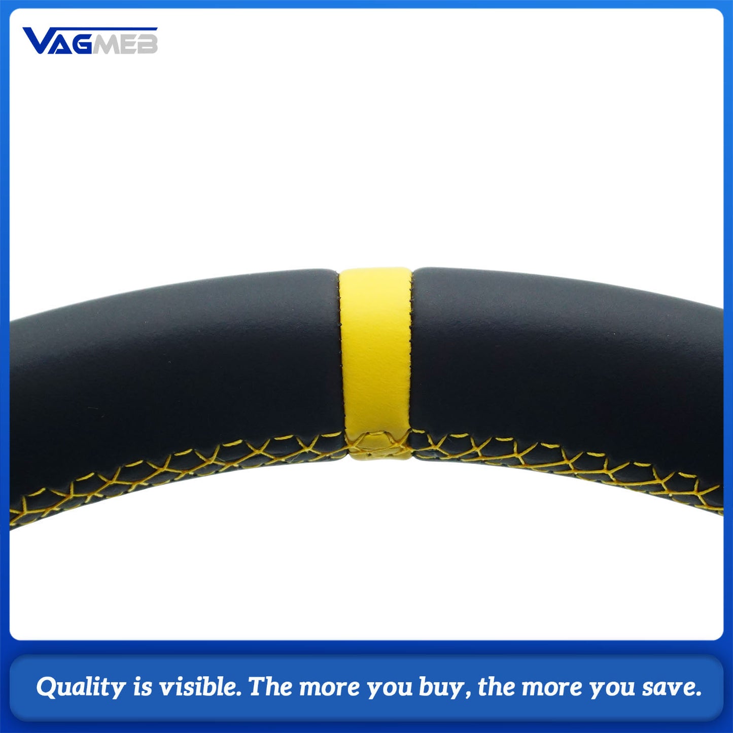 Semi - Perforated Leather Steering Wheel  Yellow Stitching & Centering Mark