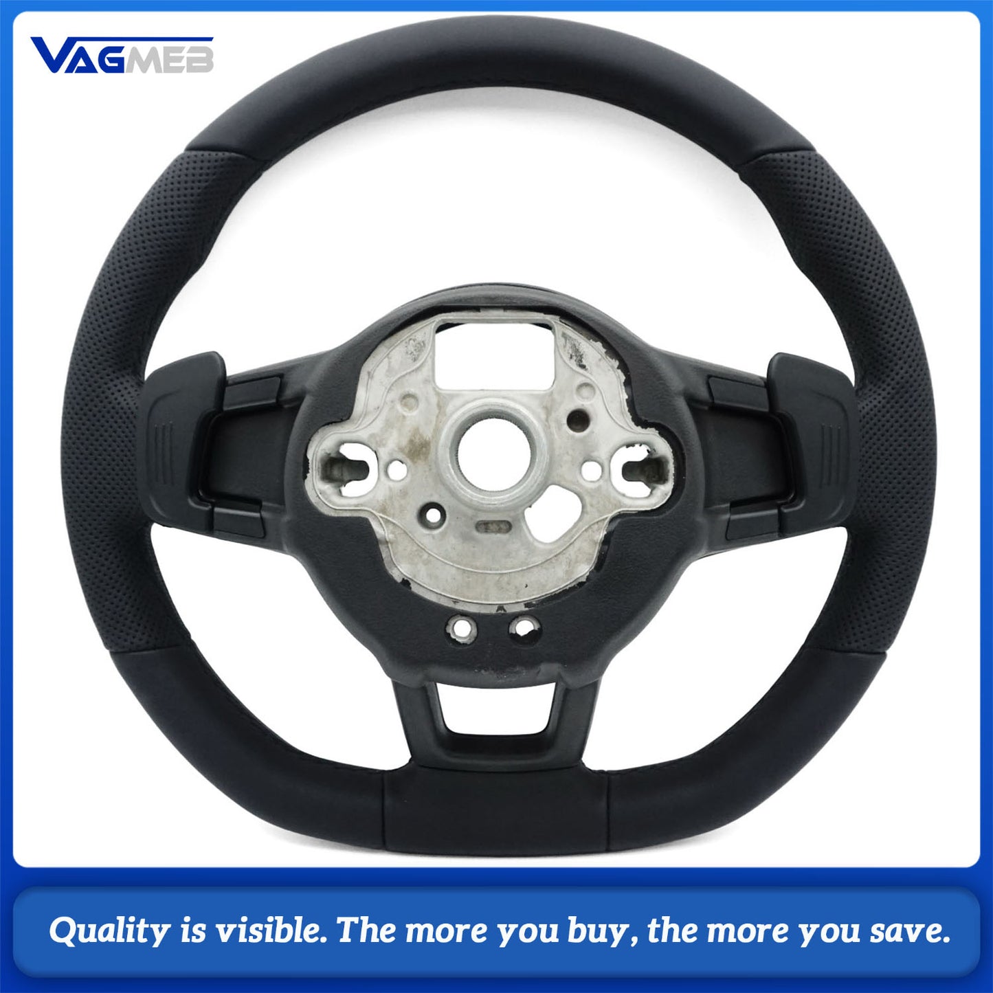 For VW  Golf MK7.5 GTI Golf leather perforated steering wheel with button shift paddles frame