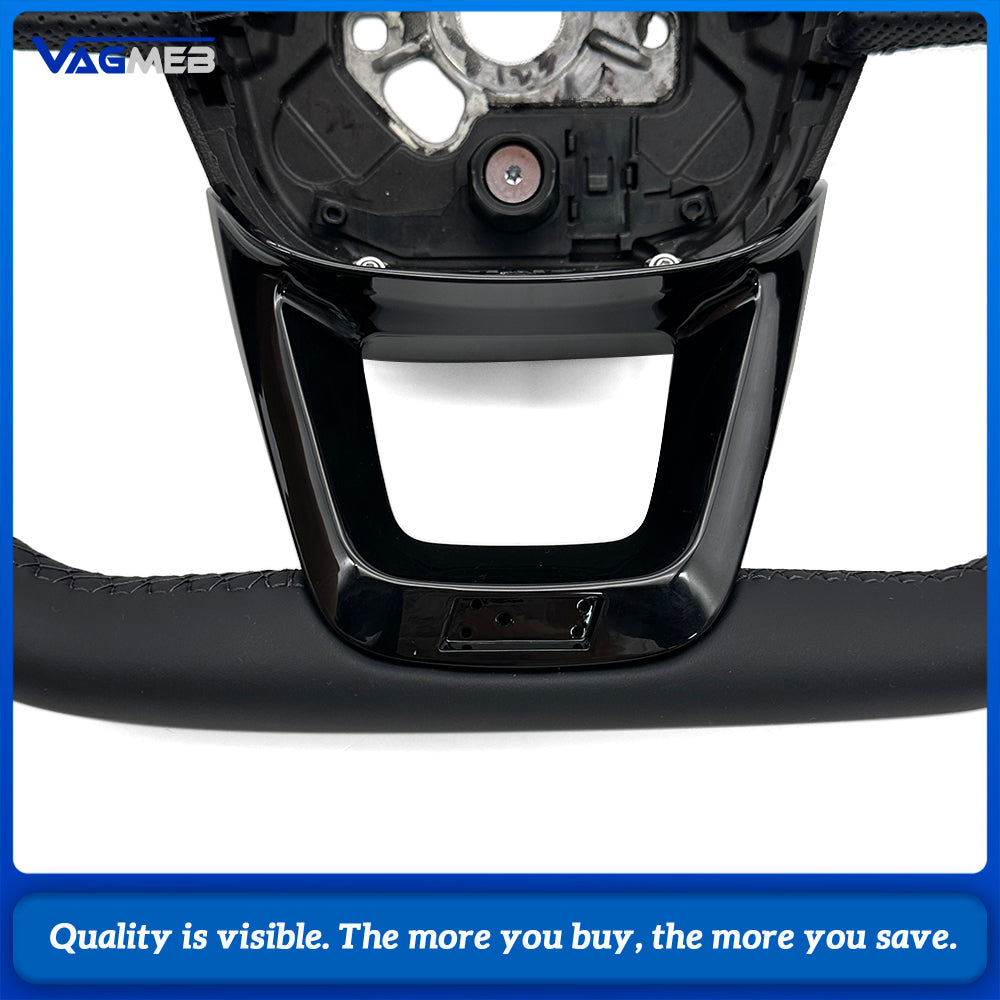 Sport Steering Wheel Gloss Black Trim Semi‑Perforated Leather Black Stitching No Paddle Shifters Buttons Not Included For Audi Q5 FY