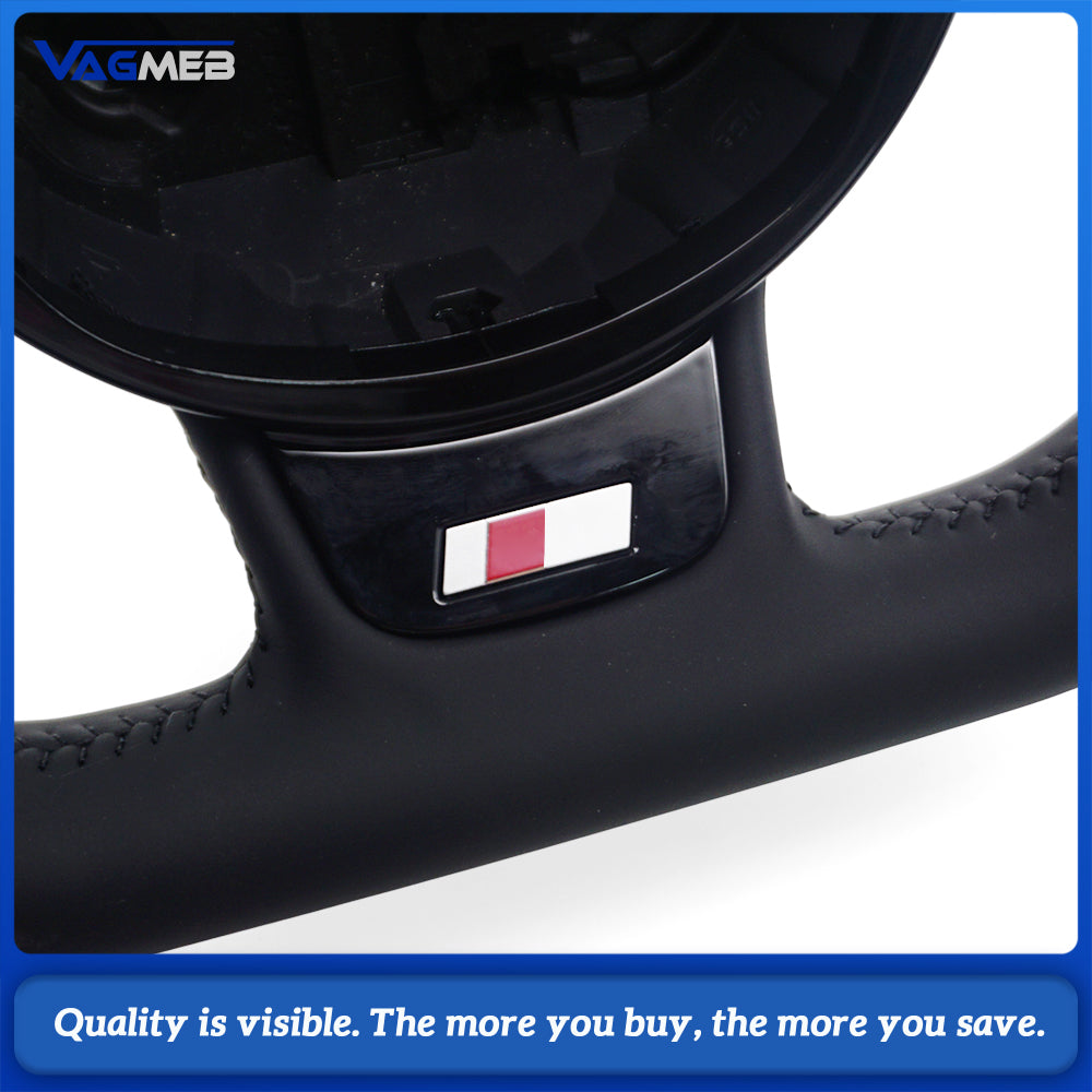 For Audi A4 B8 S-Line Half Perforated Steering Wheel Black Stitch Black Marker No Paddle