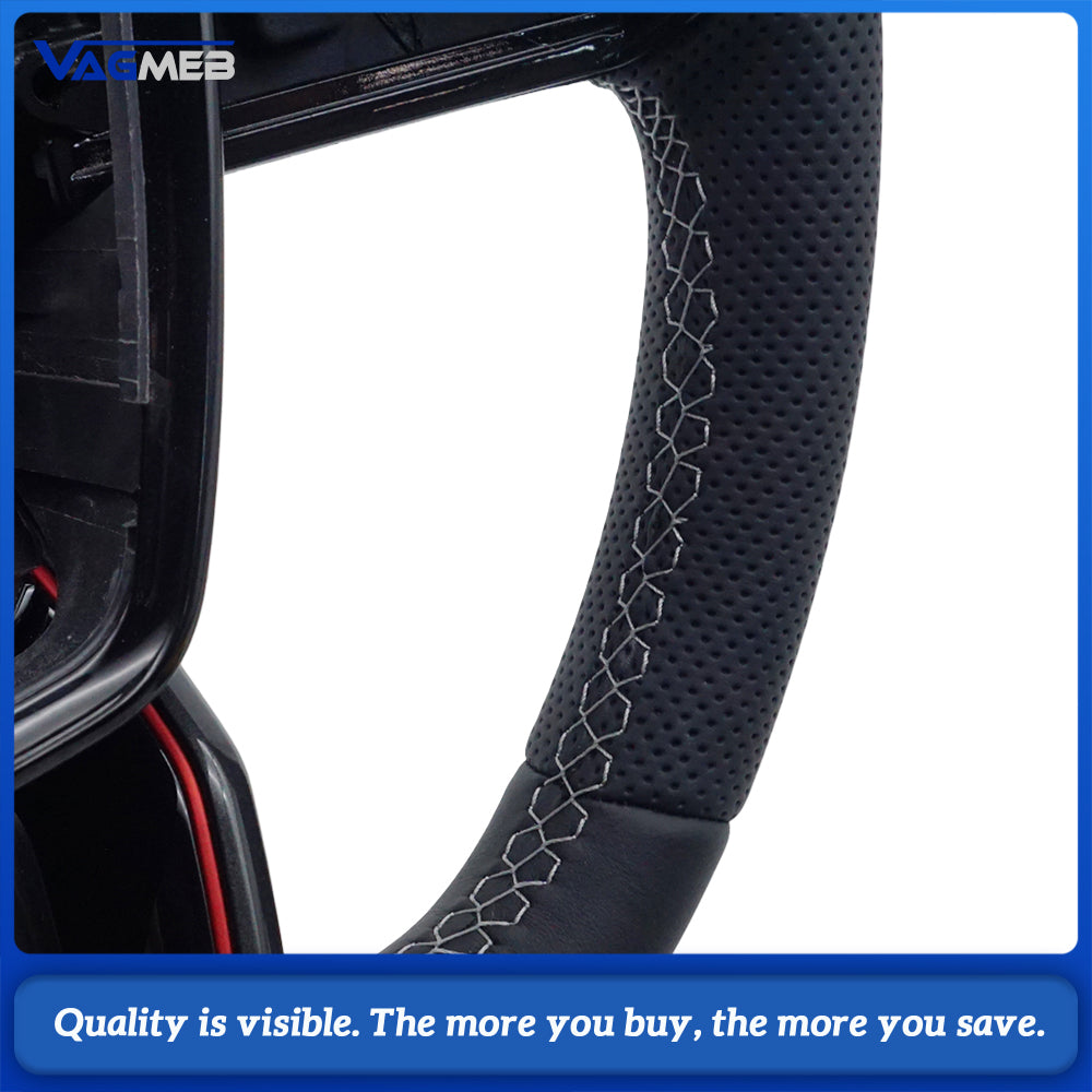 S LOGO Line Half Perforated Leather Steering Wheel with Paddle Shifters (No Buttons, No Airbag) for Audi A6 C8 A7 S6 RS6