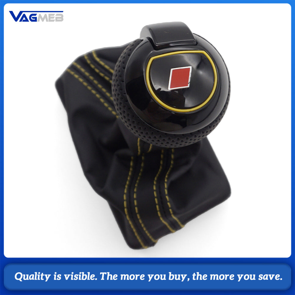 For Audi A3 8V Leather Gear Shift Knob Yellow Stitch Hole Punch Yellow Ring