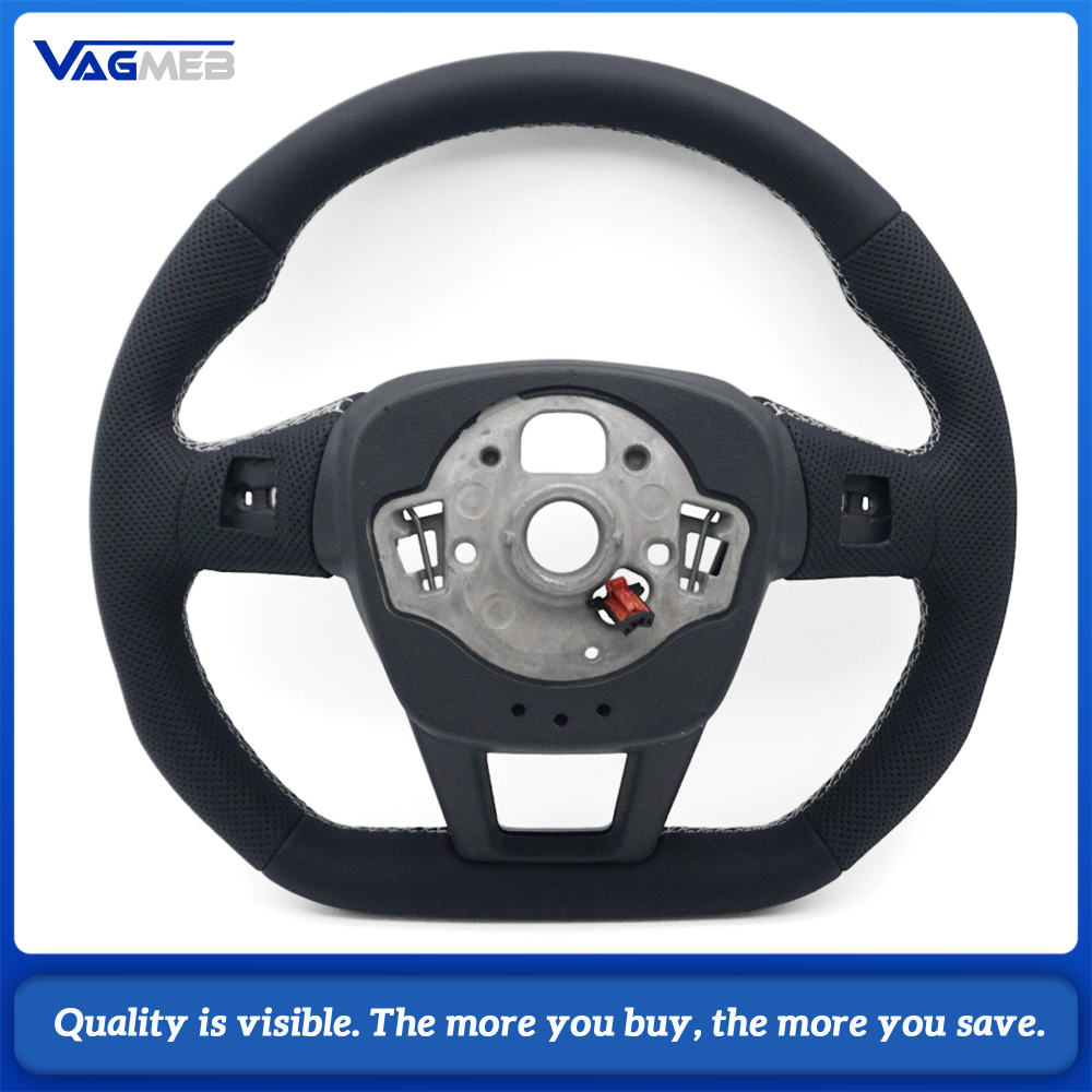 Car Half Perforated Leather Steering Wheel Gray Stitching Gloss Black Frame Heated Function Without Buttons Paddle Shifters Replacement For Audi A6 C8