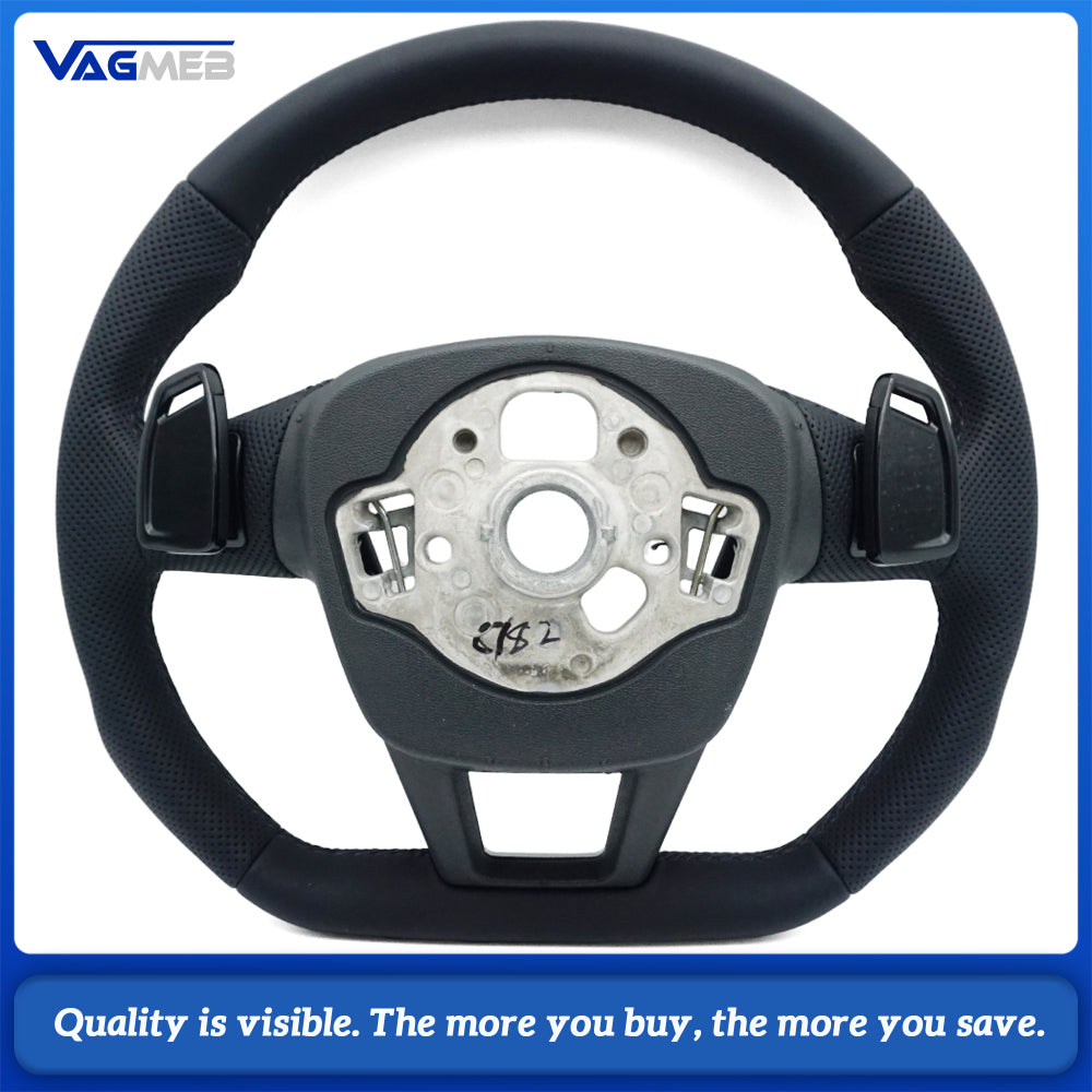 Suitable for Audi A6 C8 A7 perforated leather baking black sports flat bottomed steering wheel, multifunctional