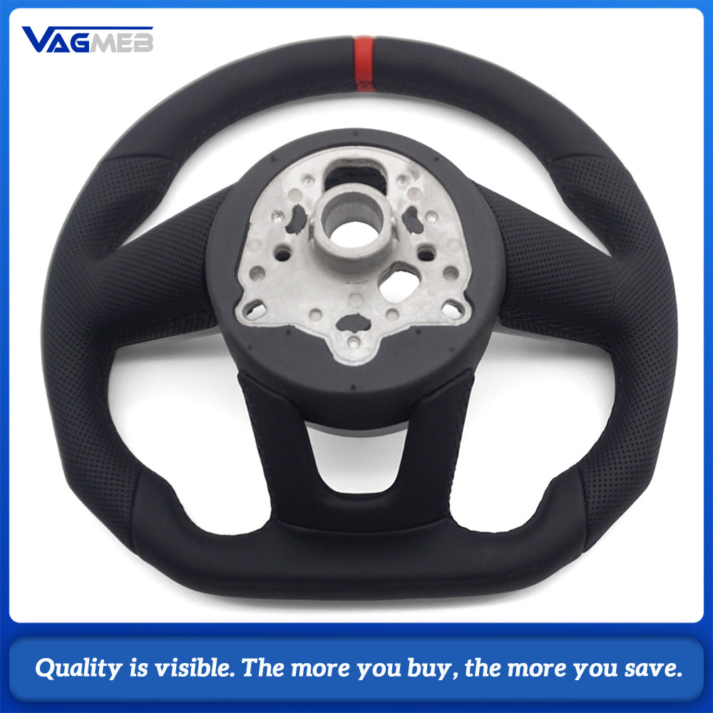 Steering Wheel Fit Audi A4 B9 Half Perforated Leather Black Stitch Red Center Alignment Mark With S Badge