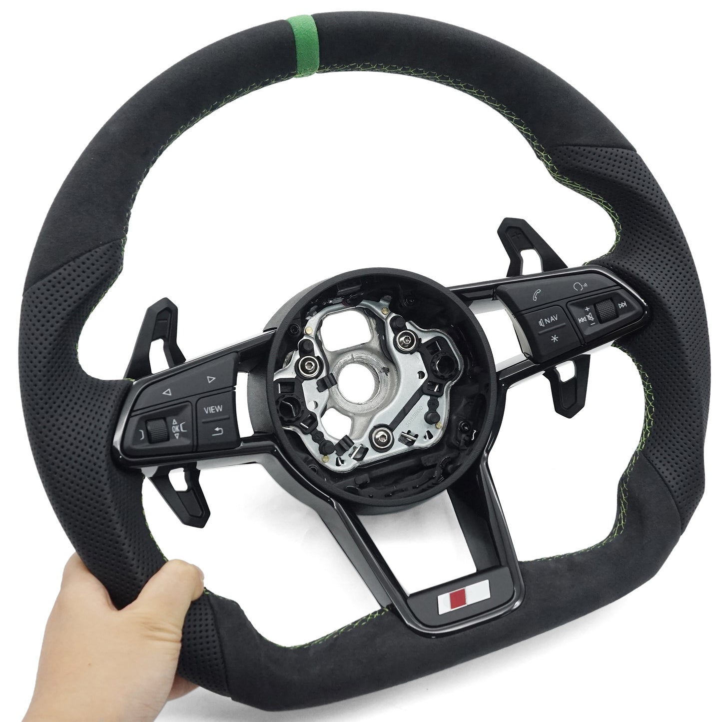 For Audi A4 B9 Matte Carbon Fiber Sports Steering Wheel Green line - Green positive mark