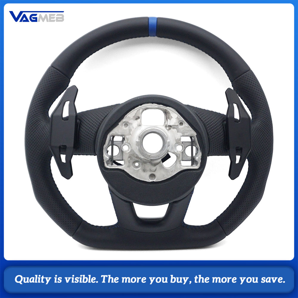 For Audi A3 8Y Genuine Perforated Leather Steering Wheel, Blue Contrast Stitching, S Badge, Lamborghini Style Big Shift Paddles, Car Interior Modification Sport Steering Wheel