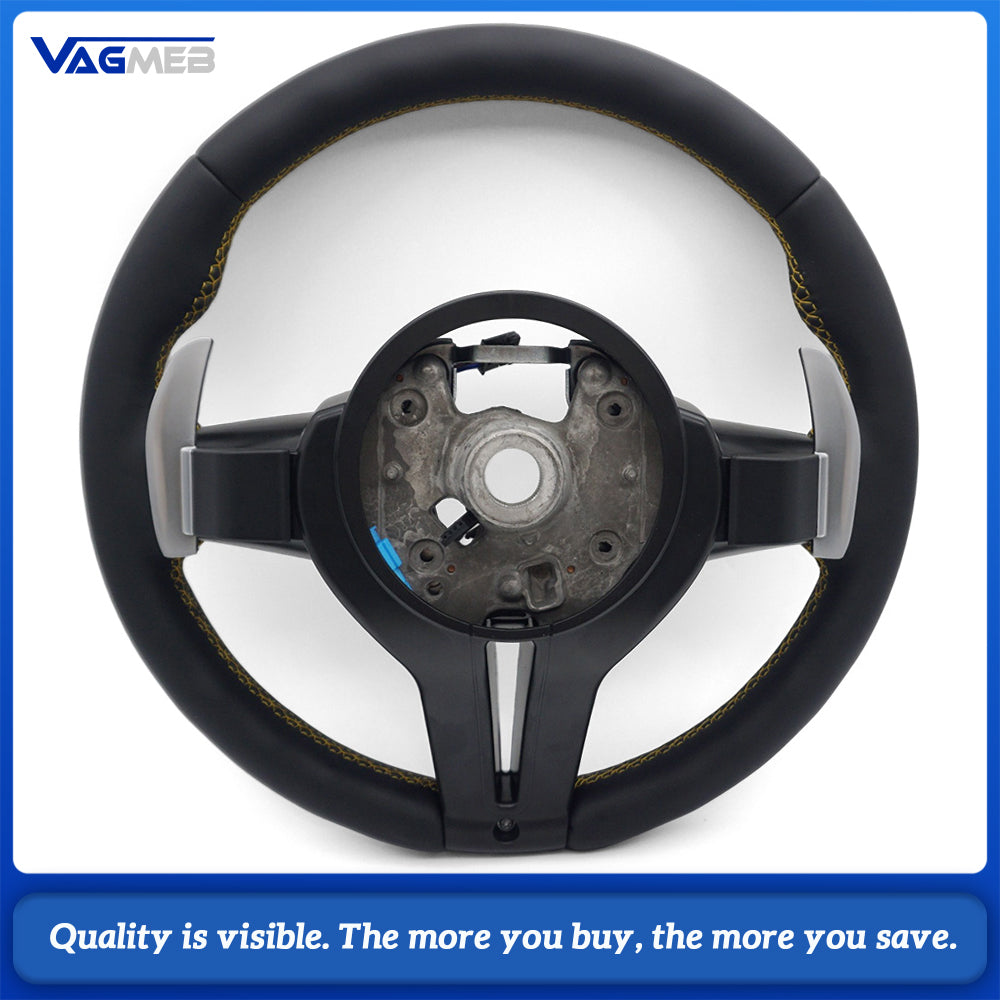 M Sport T-Shape Nappa Leather Steering Wheel Yellow Contrast Stitch With Lane Departure Vibration ACC Buttons Fit BMW 5 Series G30 G31