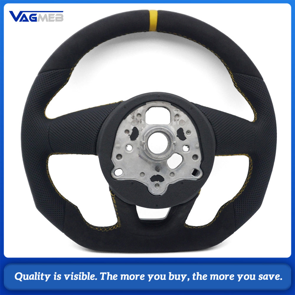 ellow Perforated Leather Half Alcantara Steering Wheel For Audi A4B9
