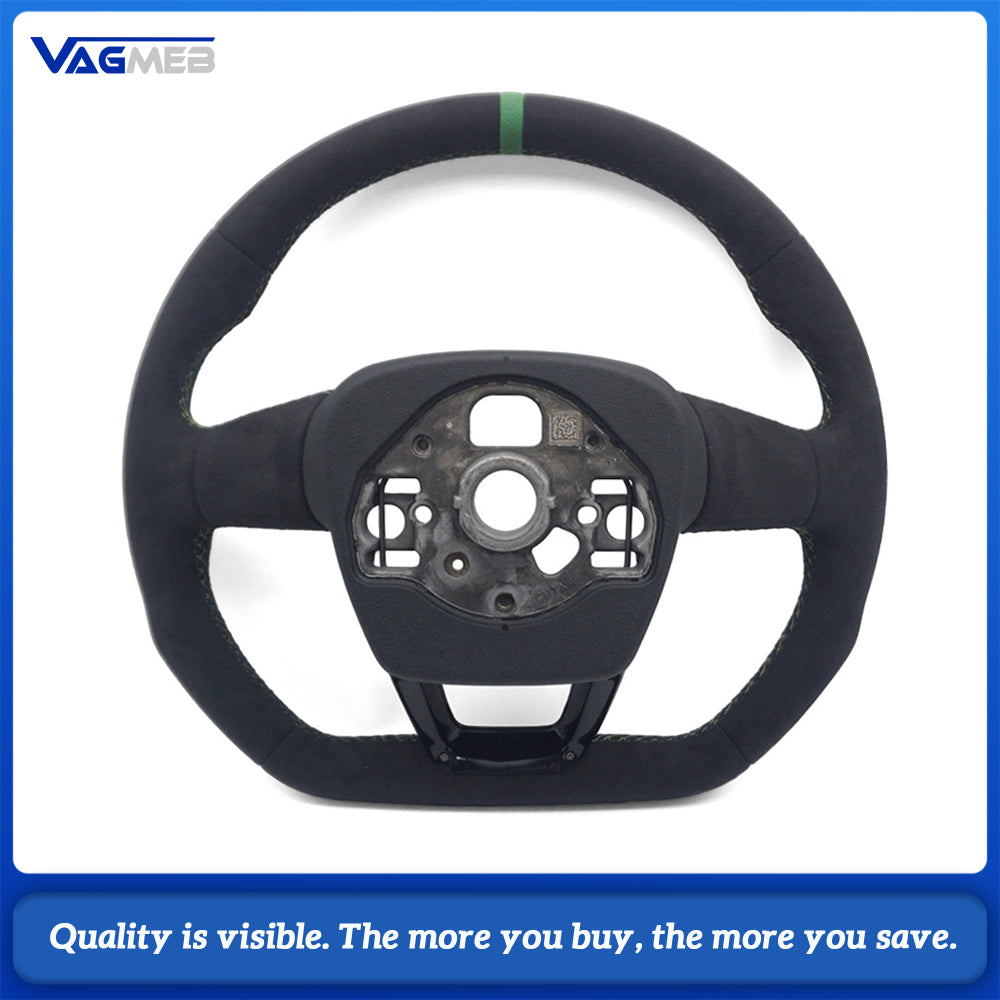 S Line Gloss Black Full Alcantara Green Stitch Green Top Centering Marker Steering Wheel No Buttons No Paddles For Audi Q3 F3