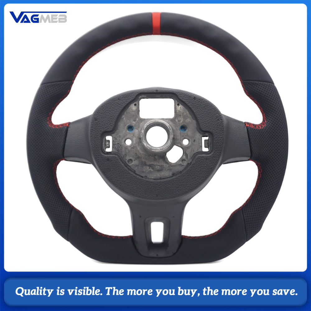 Car Carbon Fiber Half Perforated Steering Wheel Red Stitching Red Center Marker Racing Steering Wheel Replacement For VW Golf 6 MK6