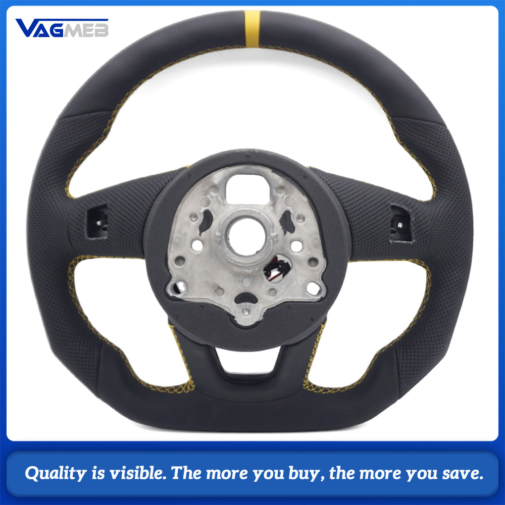 Heated Sport Steering Wheel Fit Audi A4 B9 Shaped Bottom Half Perforated Grips Yellow Sew Yellow Recenter Marker S Logo Replacement Wheel