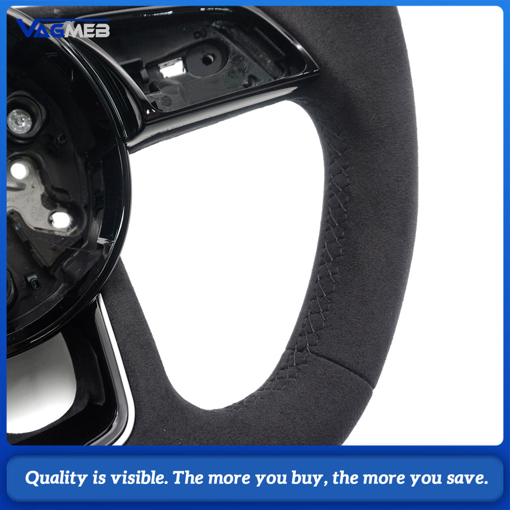 Sport Steering Wheel for Audi A4 B9 Flat Bottom Full Suede Blue Stripe Blue Suture Customized