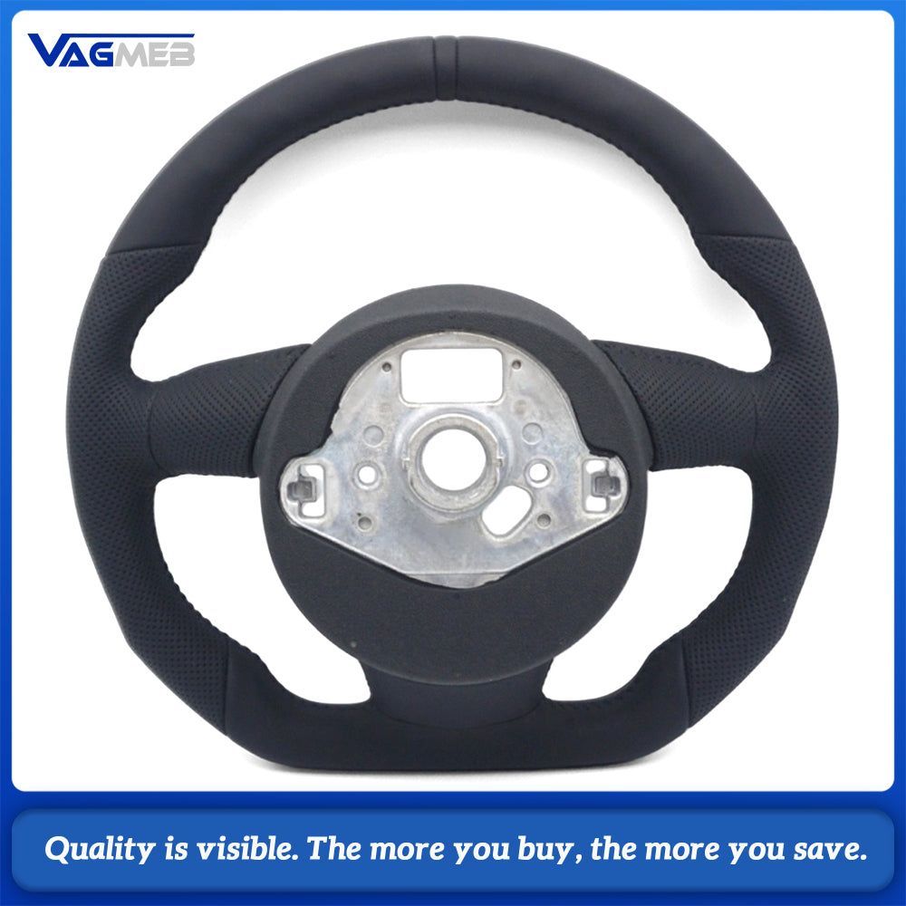 For S-line Styling Racing Steering Wheel For A4 B8 A5 Q5 8R Half Perforated Grip Black Sewing Line