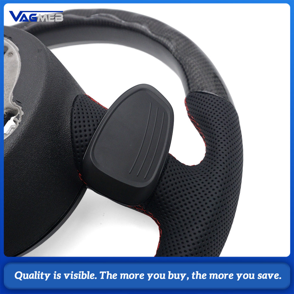Car Sports Steering Wheel for Audi A4 B8 Carbon Fiber Half Perforated Leather Red Stitching With Multifunction Buttons & Gear Shift Paddles Modification Replacement Part