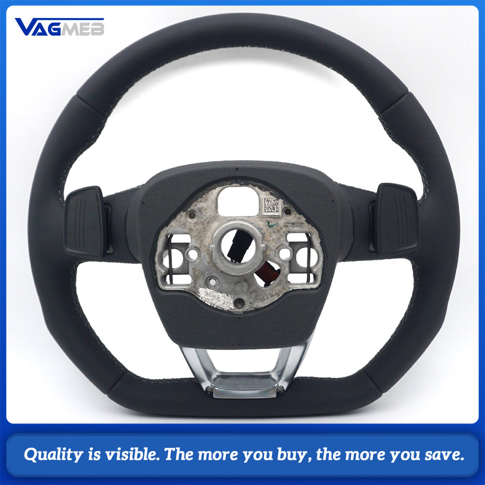 Full Leather Heated Multifunctional Steering Wheel Grey Stitching For Audi Q3 Interior Upgrade Replacement