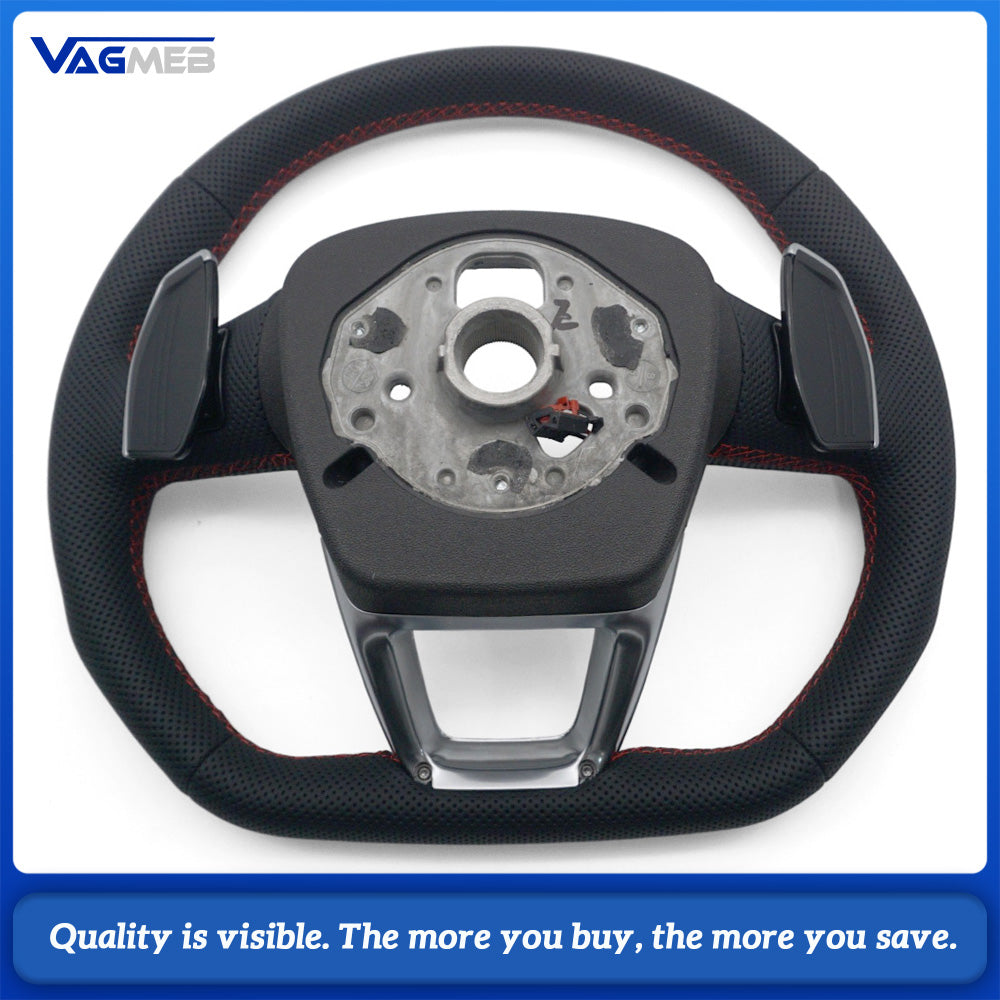 Car Full Perforated Steering Wheel Red Stitching With Multi-function Buttons Paddle Shifters Heated Function Replacement For Audi Q5L