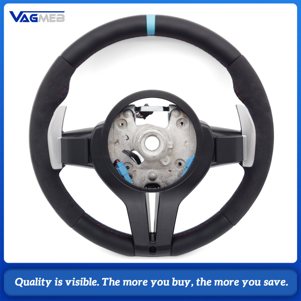 M Sport Steering Wheel For BMW 3 Series F30 G20, Half Alcantara, M Color Stitching, Blue Center Mark, Heated
