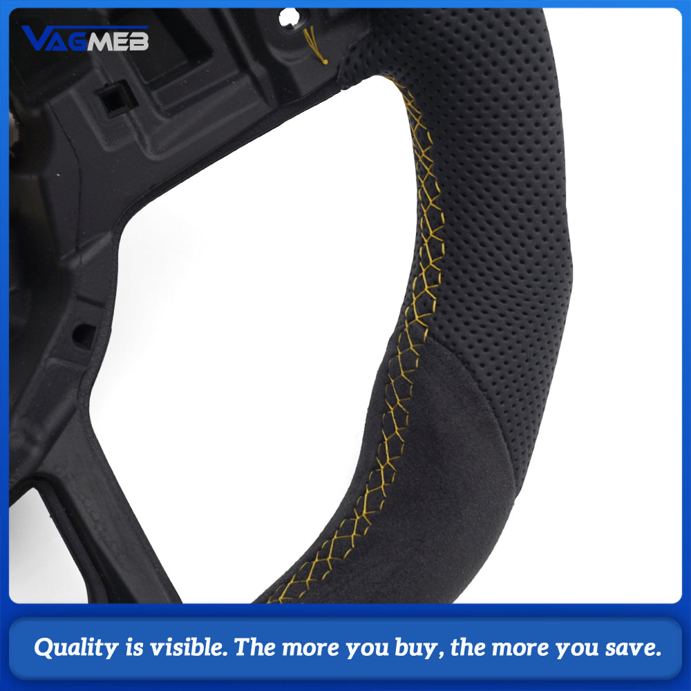 Suitable for Volkswagen Golf MK7 R GTI GTD Polo GTI Scirocco 2015 2016 T-ROC, leather semi perforated material steering wheel