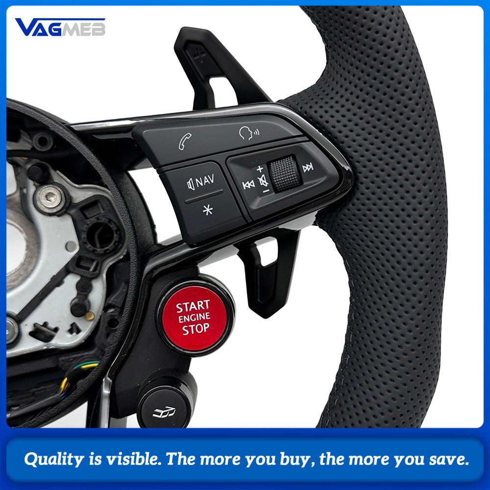 For Audi R8 TT Button Perforated Leather Multifunctional Black Stitching Steering Wheel Assembly