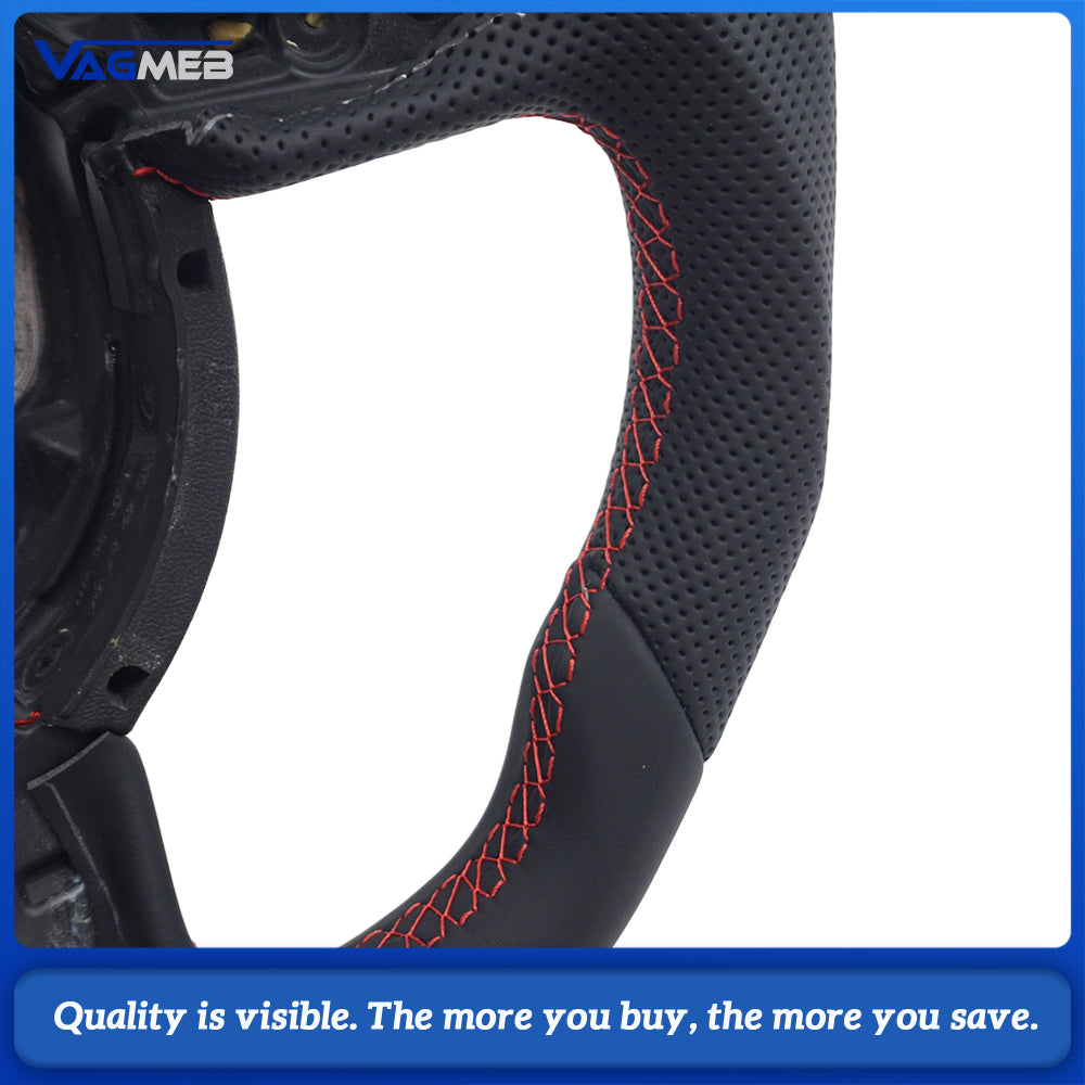 Car Half Perforated Leather Steering Wheel Red Stitching Without Buttons Paddle Shifters Decorative Frame Replacement For Audi A6 C7